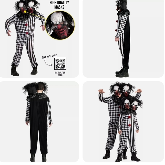 2 Headed Clown Costume - Picture 4 of 9